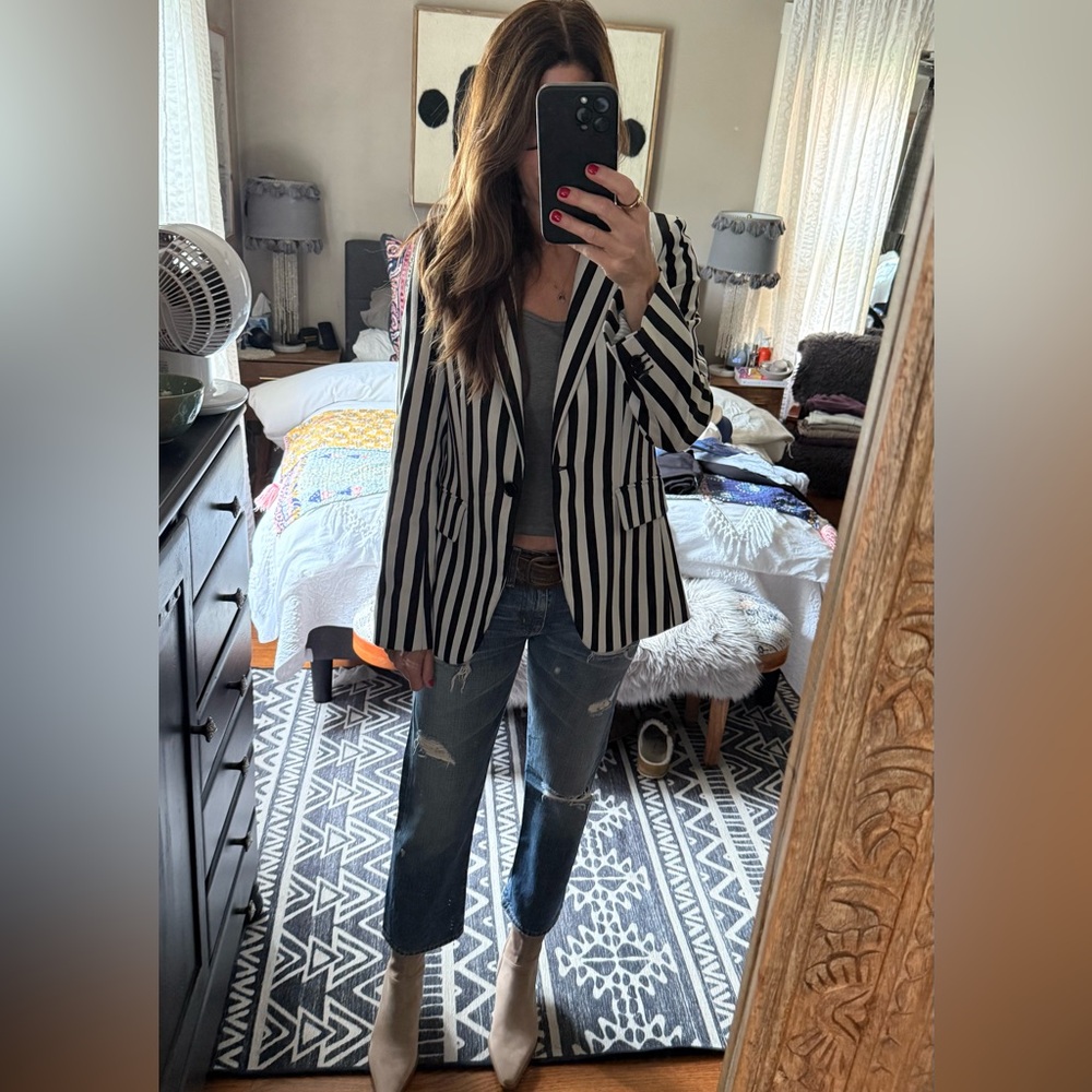 Frame Denim Women's Striped Blazer in Black and White